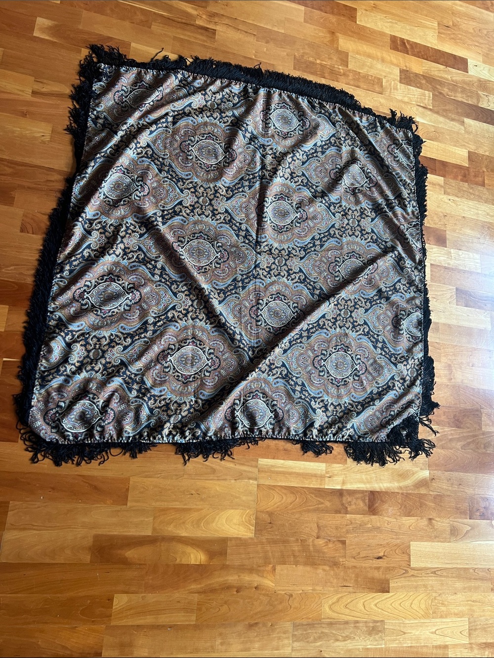 Vintage Paisley Fringe scarf in Brown and Black